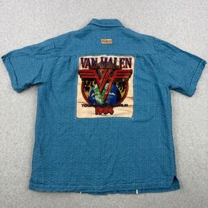 Van Halen Shirt Mens XL Blue Linen Cotton Graphic 1984 Tour 76&CO Handcrafted